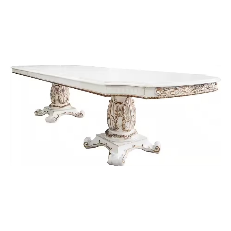 Antoine Dining Table-Double Pedestal-84-120 Inch Antique Pearl White