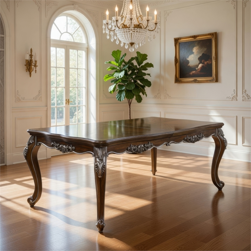 Maver Extending Dining Table-Silver Carved Antique Oak-80-96 Inch
