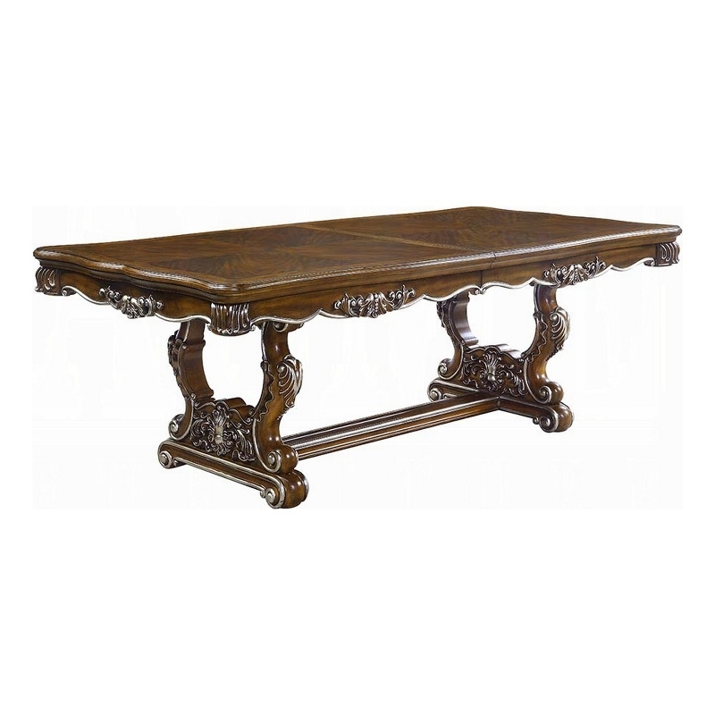 Maver Dining Table-Carved Silver Trim 90-114 Inch Classic Antique Oak