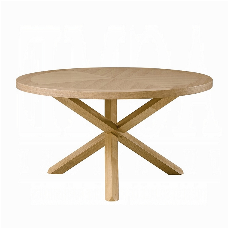 Semi Dining Table-54 Inch Round Top-Cross Base-Oak Brown Finish