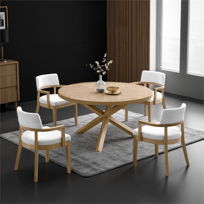 Semi Dining Table-54 Inch Round Top-Cross Base-Oak Brown Finish