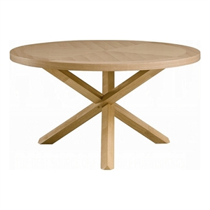 Semi Dining Table-54 Inch Round Top-Cross Base-Oak Brown Finish