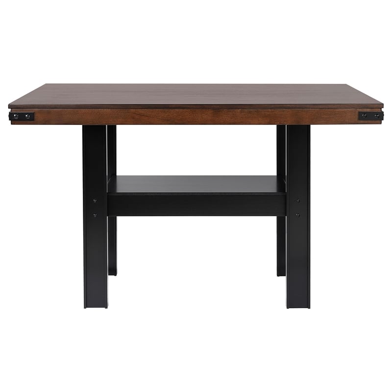 Patter Counter Height Dining Table-Shelf-60 Inch Black Brown Wood