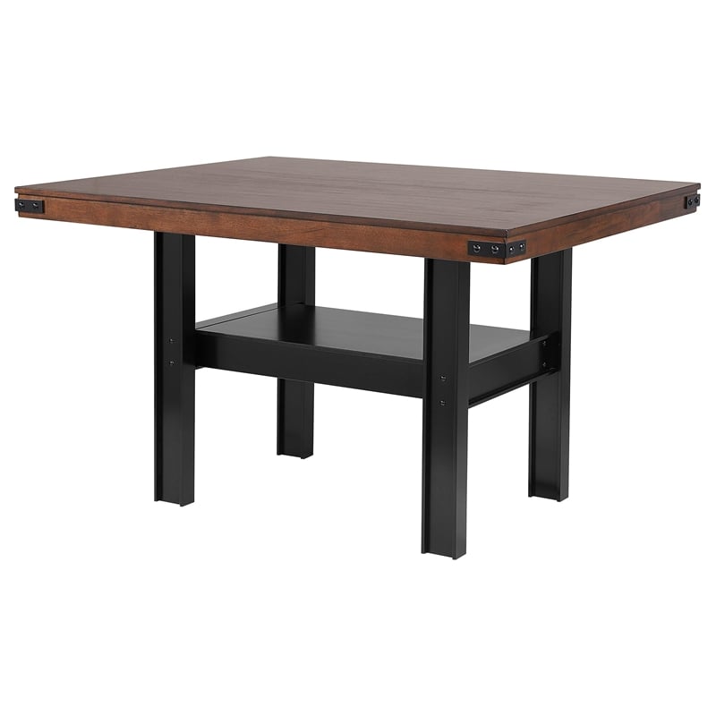 Patter Counter Height Dining Table-Shelf-60 Inch Black Brown Wood