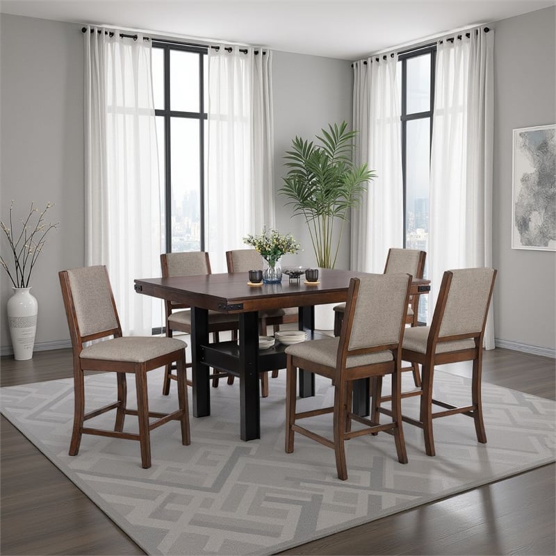 Patter Counter Height Dining Table-Shelf-60 Inch Black Brown Wood