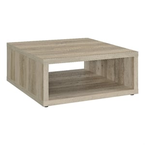 Rizz Coffee Table-Square Cube Design Open Shelf-36 Inch Light Brown