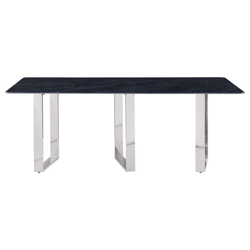 Eden Dining Table-Metal Base-Rectangular Gray Sintered Stone 79 Inch