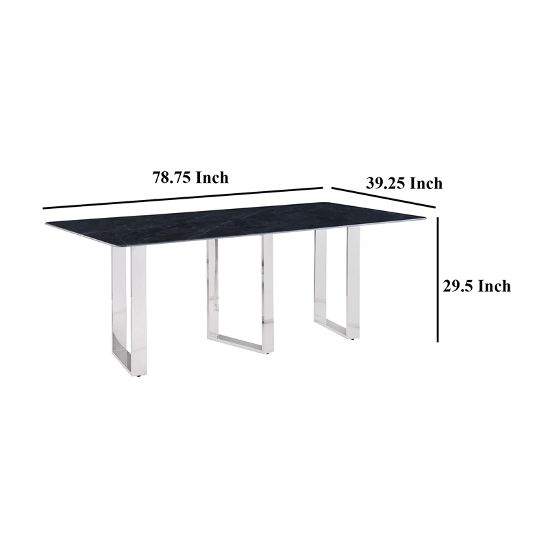 Eden Dining Table-Metal Base-Rectangular Gray Sintered Stone 79 Inch