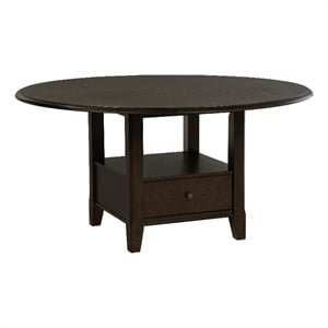 Tipa Round Dining Table with Drawer and Shelf-Dark Cocoa Wood 60 Inch
