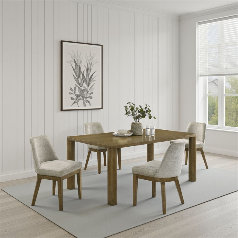 Givy Rectangular Dining Table with Round Post Legs-Brown Wood 71 Inch