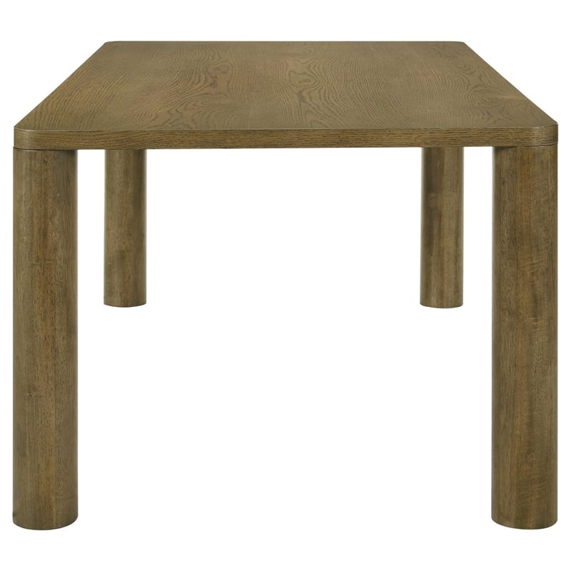 Givy Rectangular Dining Table with Round Post Legs-Brown Wood 71 Inch
