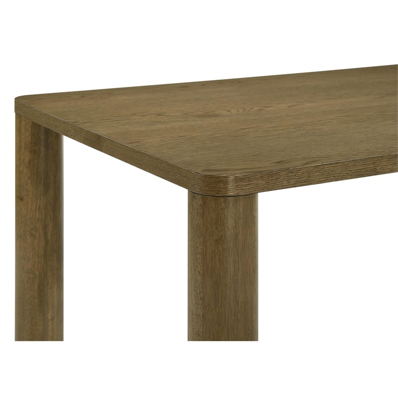 Givy Rectangular Dining Table with Round Post Legs-Brown Wood 71 Inch