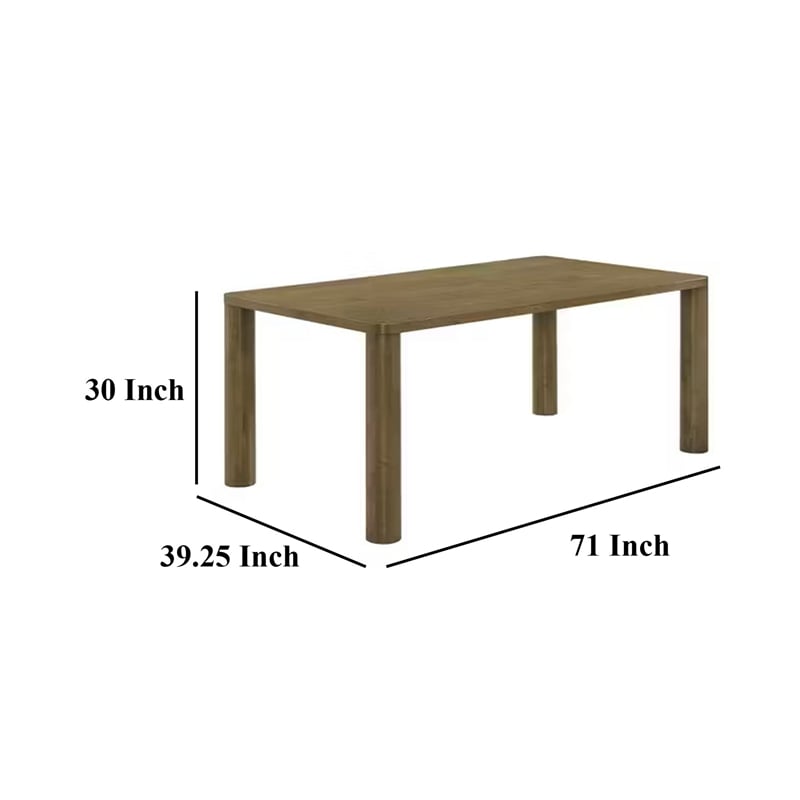 Givy Rectangular Dining Table with Round Post Legs-Brown Wood 71 Inch