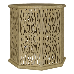 Ores Accent Side Table with Intricate Carvings-Brown Mango Wood