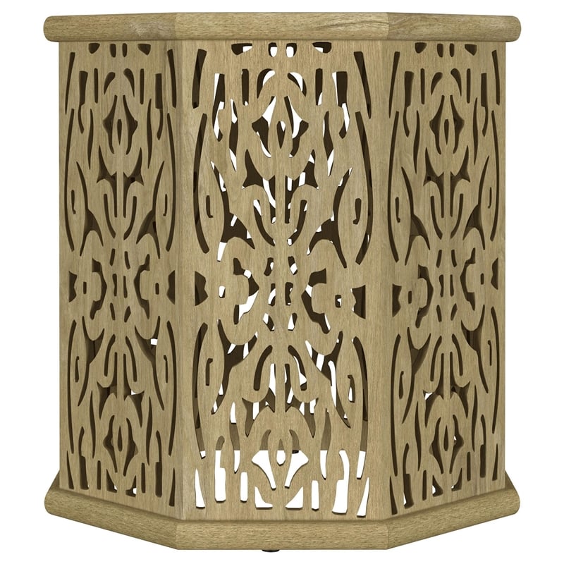 Ores Accent Side Table with Intricate Carvings-Brown Mango Wood