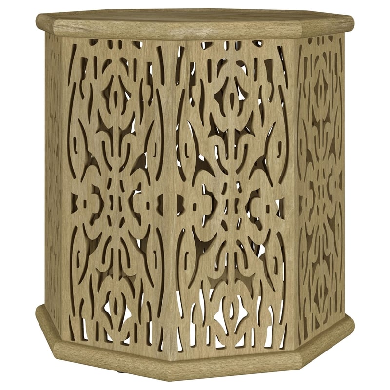 Ores Accent Side Table with Intricate Carvings-Brown Mango Wood