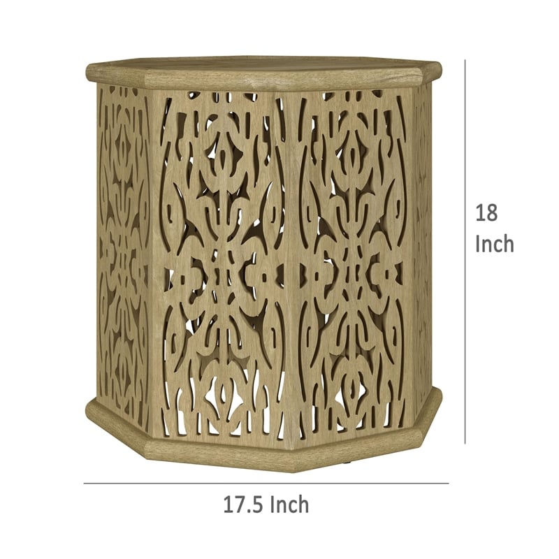 Ores Accent Side Table with Intricate Carvings-Brown Mango Wood