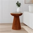 Ureo Round Accent Side Table-Cone Pedestal Base-Brown Mango Wood