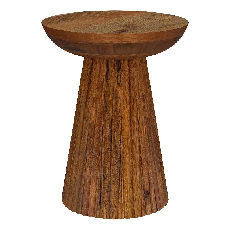 Ureo Round Accent Side Table-Cone Pedestal Base-Brown Mango Wood