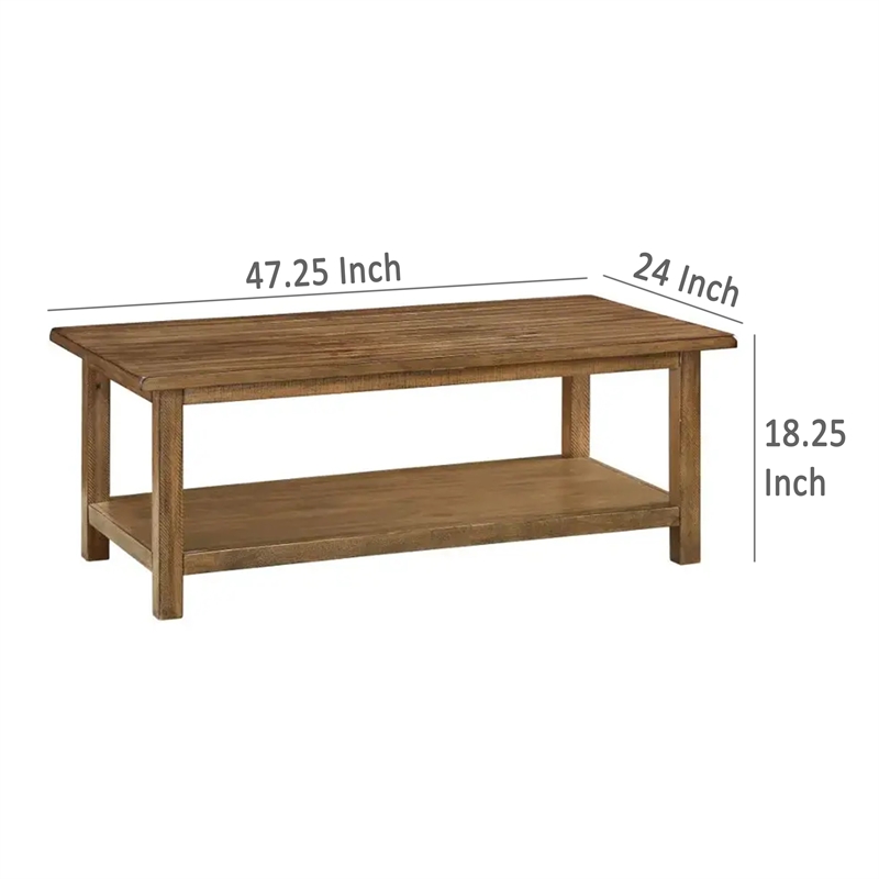 Ayne Coffee Table-1 Shelf-Distressed Brown Wood Frame-47 Inch