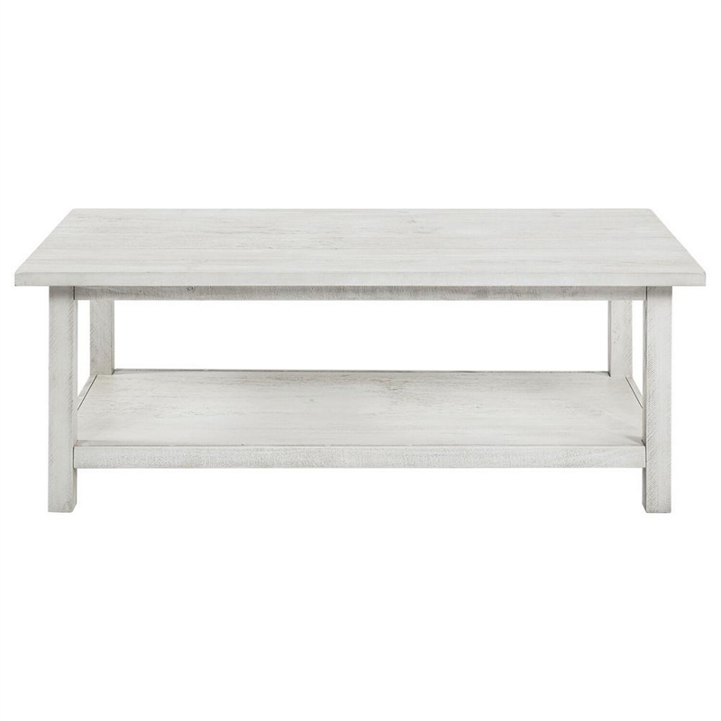 Ayne Coffee Table-1 Bottom Shelf-Distressed White Wood-47 Inch