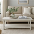 Ayne Coffee Table-1 Bottom Shelf-Distressed White Wood-47 Inch