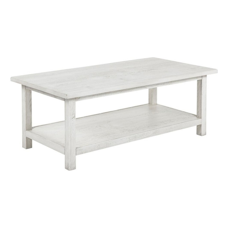 Ayne Coffee Table-1 Bottom Shelf-Distressed White Wood-47 Inch