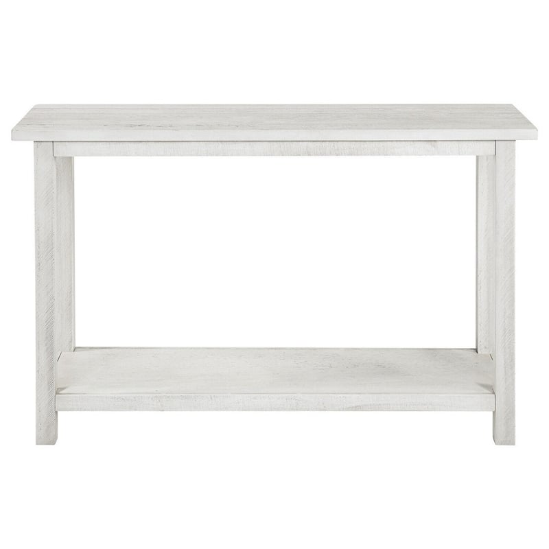 Ayne Console Table-1 Bottom Shelf-Distressed White Wood-47 Inch