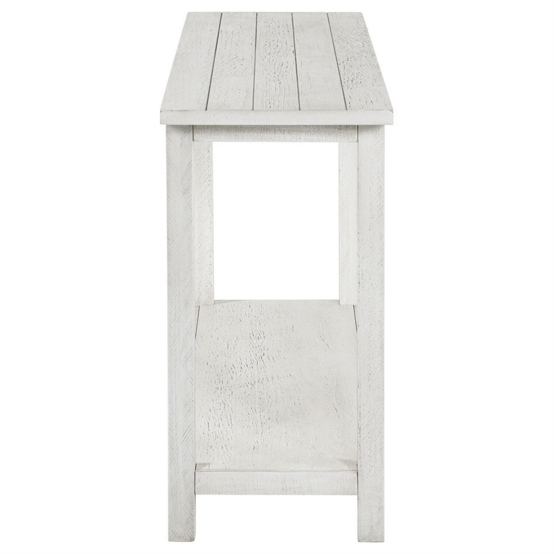 Ayne Console Table-1 Bottom Shelf-Distressed White Wood-47 Inch
