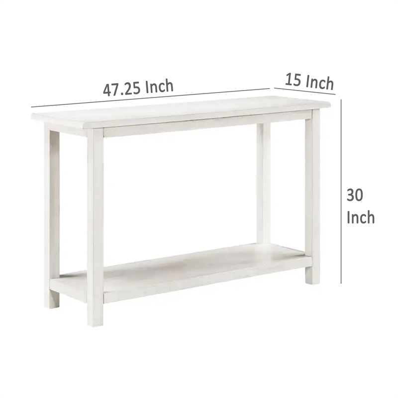 Ayne Console Table-1 Bottom Shelf-Distressed White Wood-47 Inch