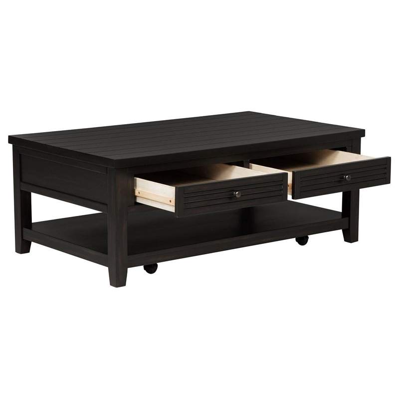 Coni Coffee Table-2 Drawers-1 Shelf-Black Wood Frame-48 Inch