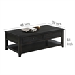Coni Coffee Table-2 Drawers-1 Shelf-Black Wood Frame-48 Inch