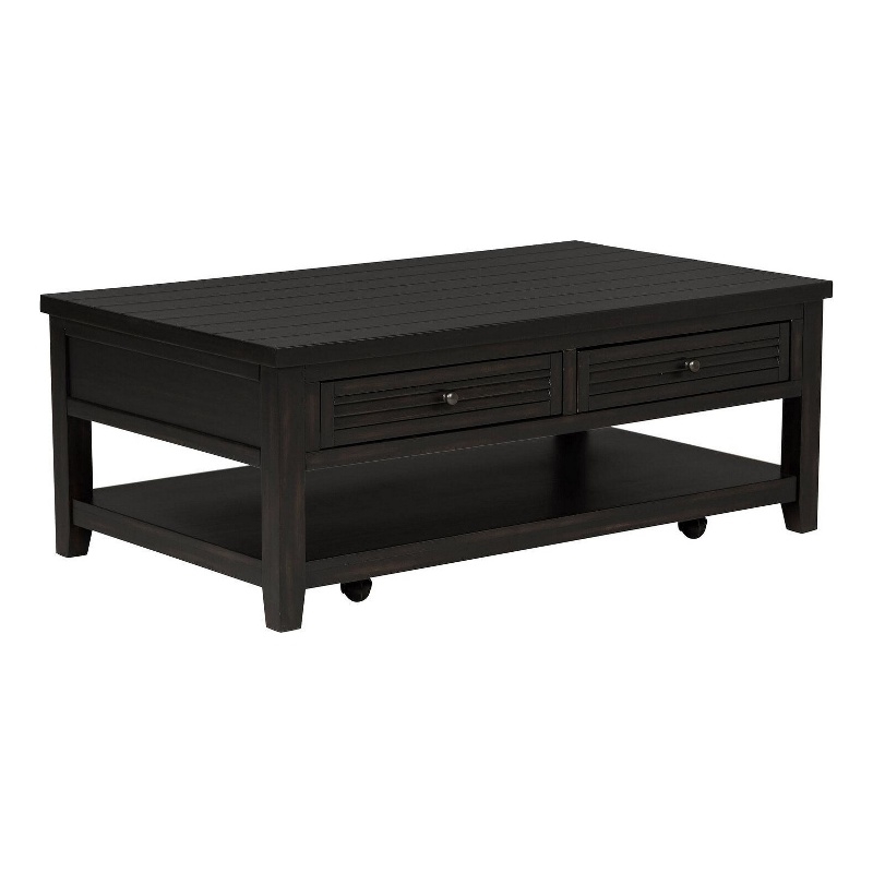 Coni Coffee Table-2 Drawers-1 Shelf-Black Wood Frame-48 Inch