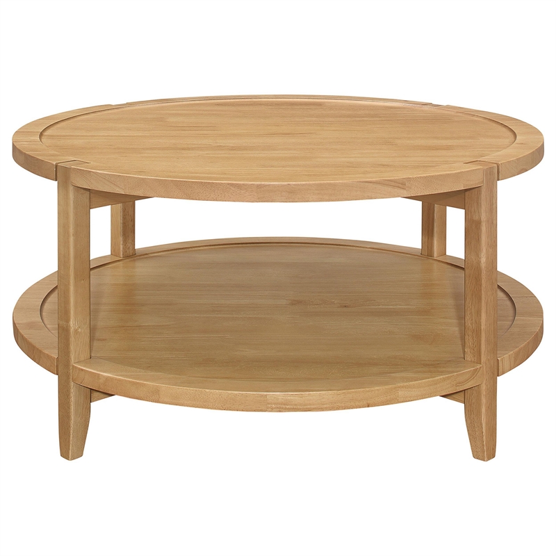 Camilia Coffee Table-1 Shelf-Round Maple Brown Solid Wood-36 Inch
