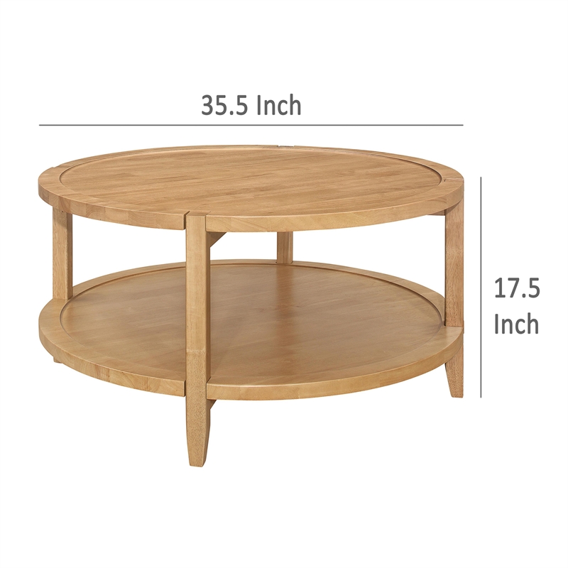 Camilia Coffee Table-1 Shelf-Round Maple Brown Solid Wood-36 Inch