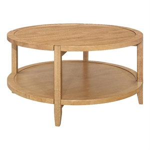 Camilia Coffee Table-1 Shelf-Round Maple Brown Solid Wood-36 Inch