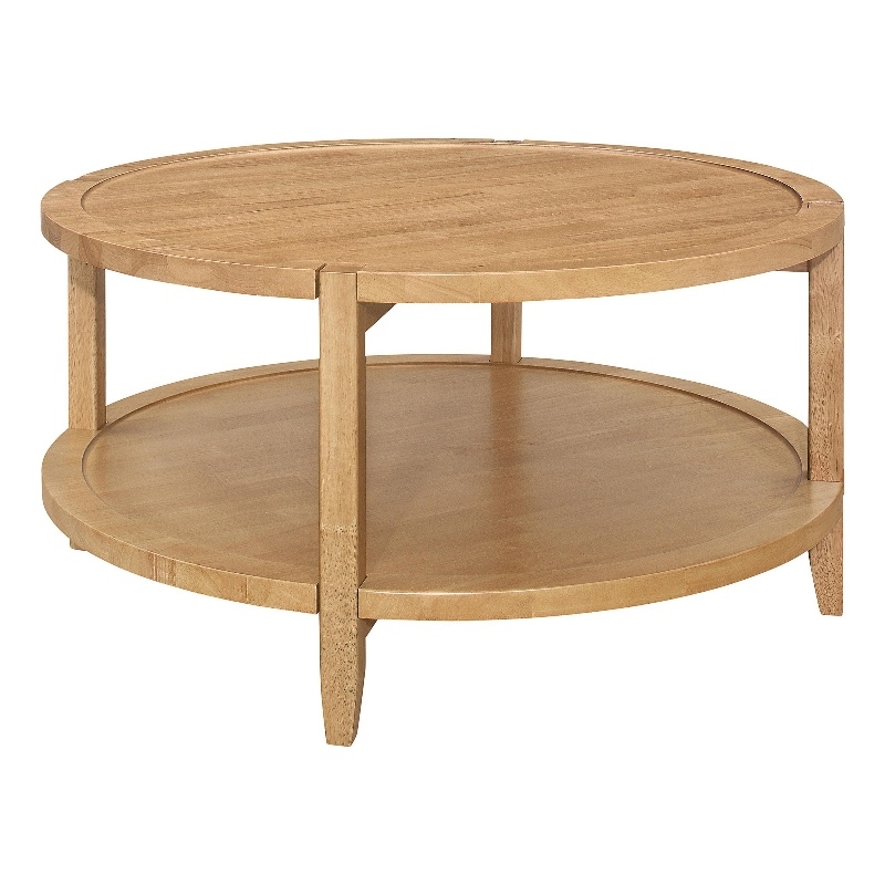 Camilia Coffee Table-1 Shelf-Round Maple Brown Solid Wood-36 Inch