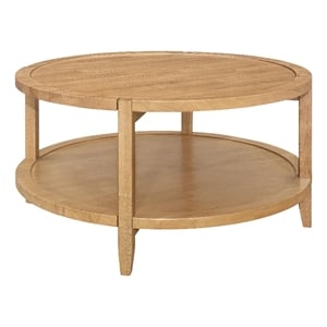 Camilia Coffee Table-1 Shelf-Round Maple Brown Solid Wood-36 Inch