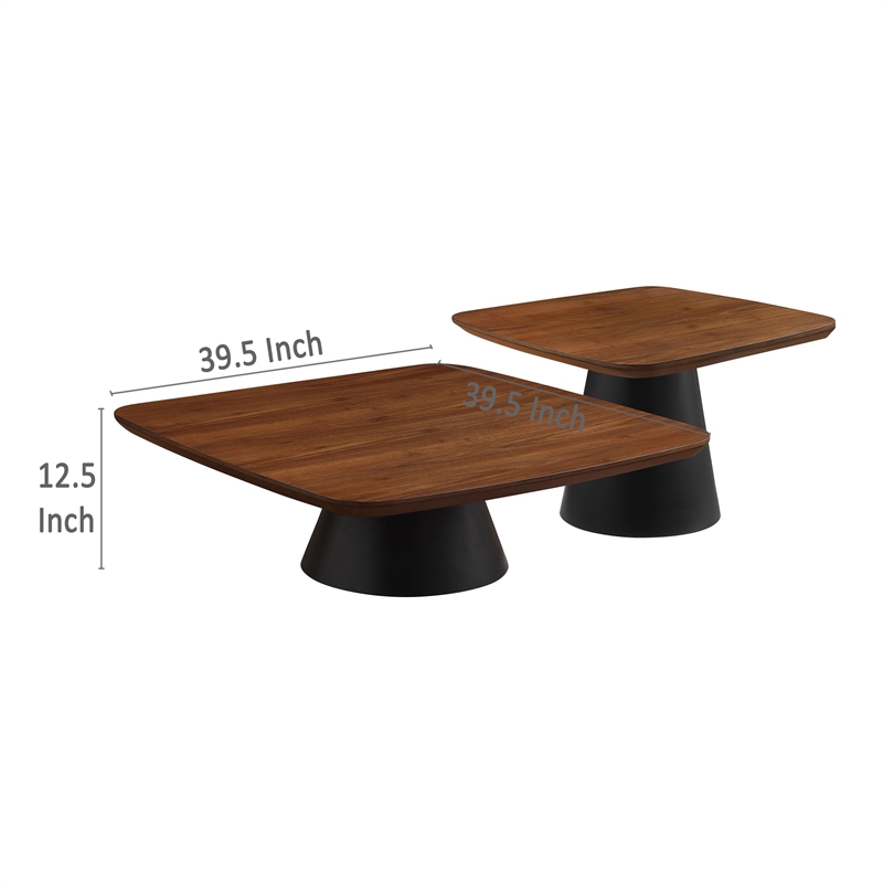 Eliana 2pc Coffee Table Set-Walnut Brown-Black Metal Frame