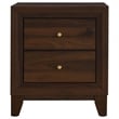 Yels Nightstand with 2 Drawers-Gold Metal Knobs-Walnut Brown