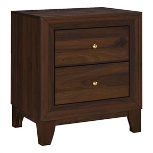 Yels Nightstand with 2 Drawers-Gold Metal Knobs-Walnut Brown