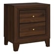 Yels Nightstand with 2 Drawers-Gold Metal Knobs-Walnut Brown