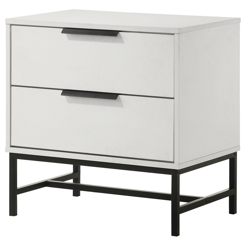 Noro Nightstand-24 Inch-2 Storage Drawers-Modern White-Black Metal