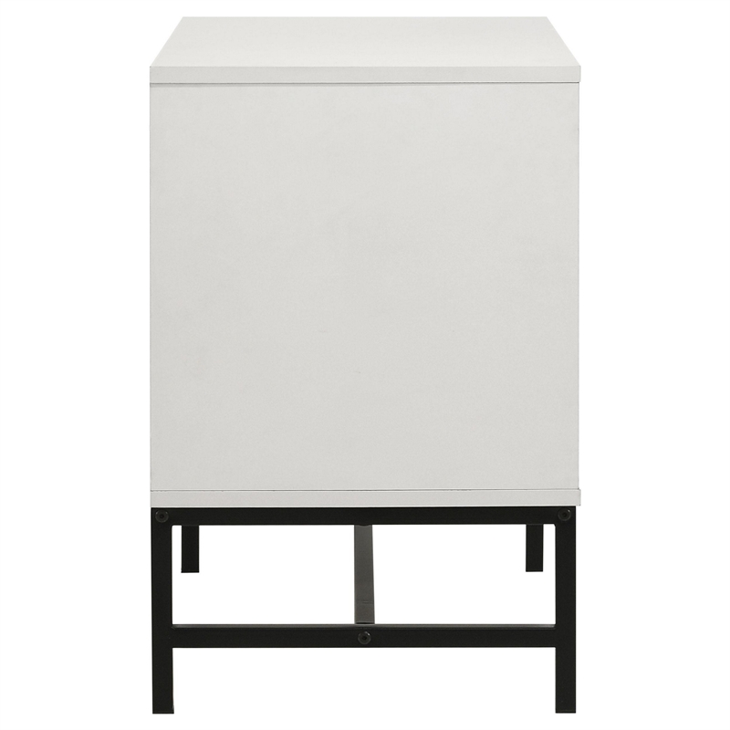 Noro Nightstand-24 Inch-2 Storage Drawers-Modern White-Black Metal