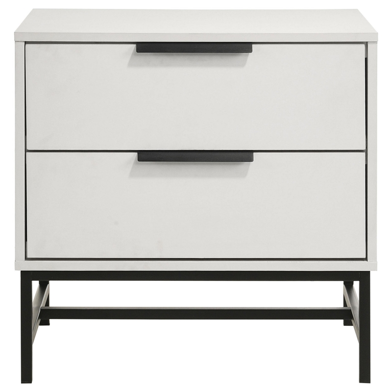 Noro Nightstand-24 Inch-2 Storage Drawers-Modern White-Black Metal