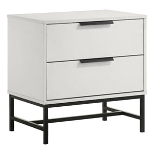 Noro Nightstand-24 Inch-2 Storage Drawers-Modern White-Black Metal