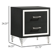 Jenny Nightstand-24 Inch 2 Drawers and Chrome Accents-Modern Black