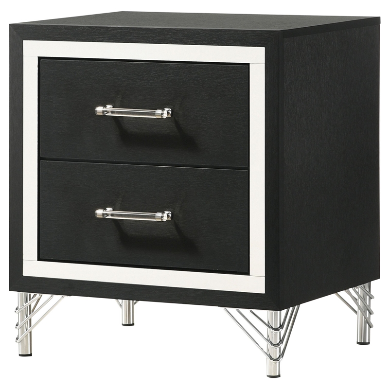 Jenny Nightstand-24 Inch 2 Drawers and Chrome Accents-Modern Black