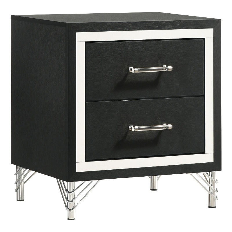 Jenny Nightstand-24 Inch 2 Drawers and Chrome Accents-Modern Black