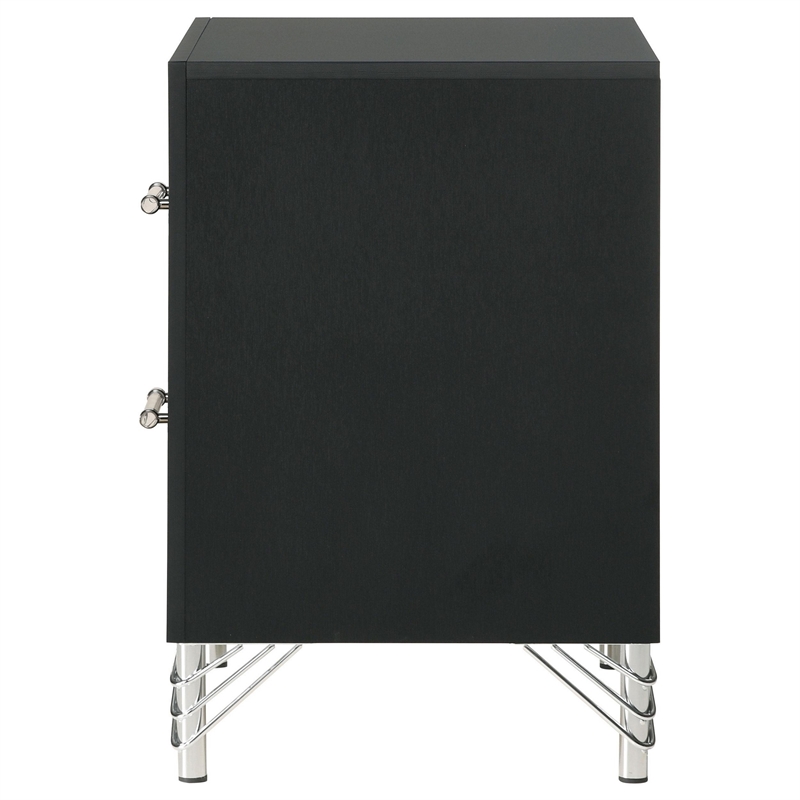 Jenny Nightstand-24 Inch 2 Drawers and Chrome Accents-Modern Black